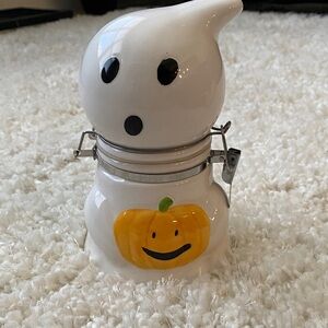 Ghost Ceramic Jar with Pumpkin Design